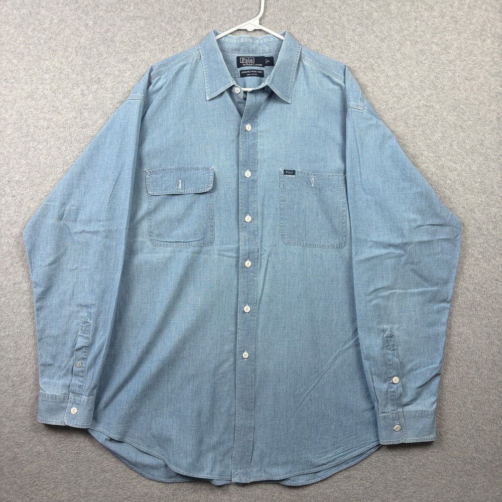 Vintage Polo Ralph Lauren Dungaree Workshirt Mens XL Chambray Button Up 90s